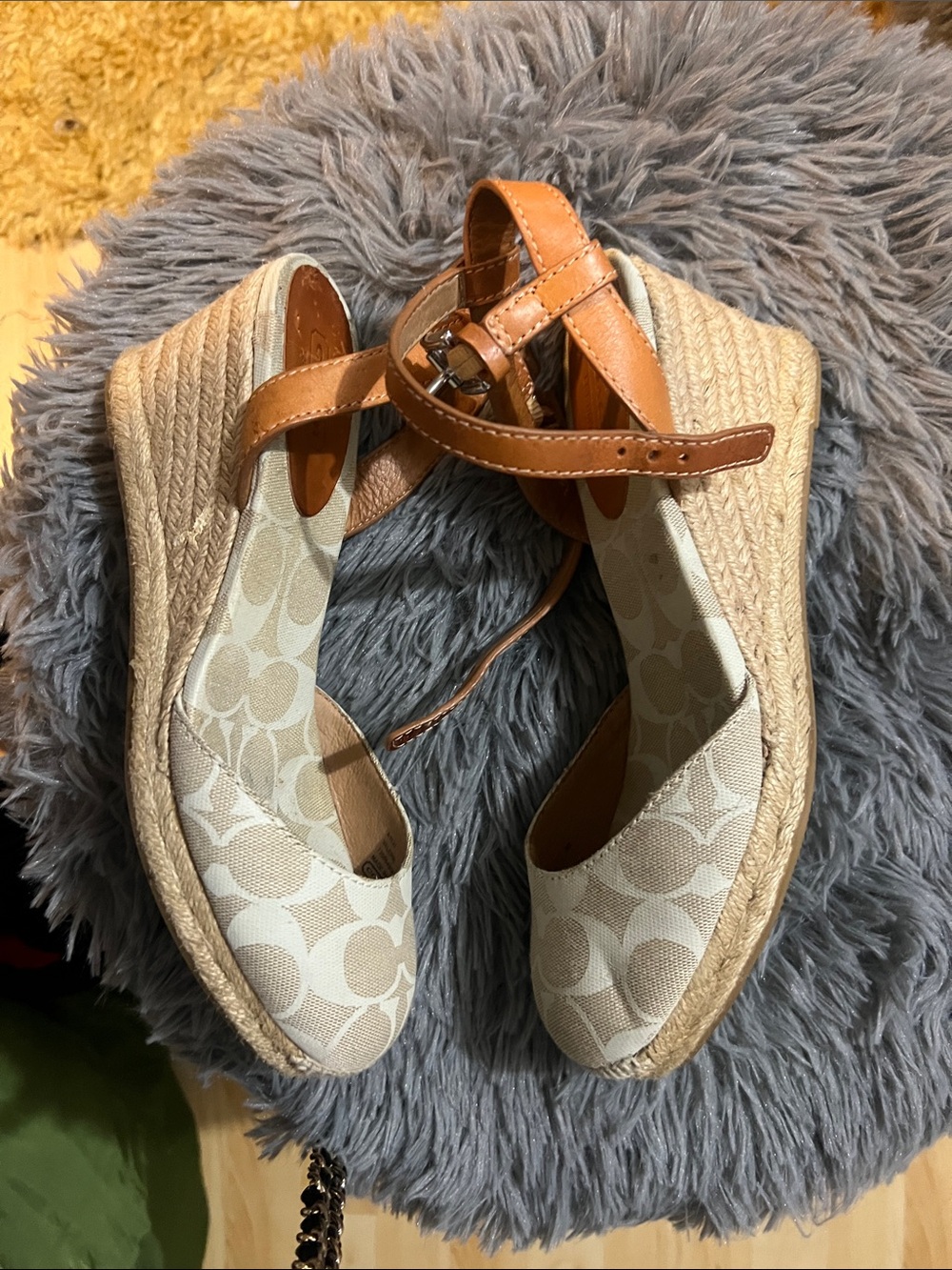 Coach Canvas & Leather Sandals in Saddle and Ivory - Picture 5 of 7